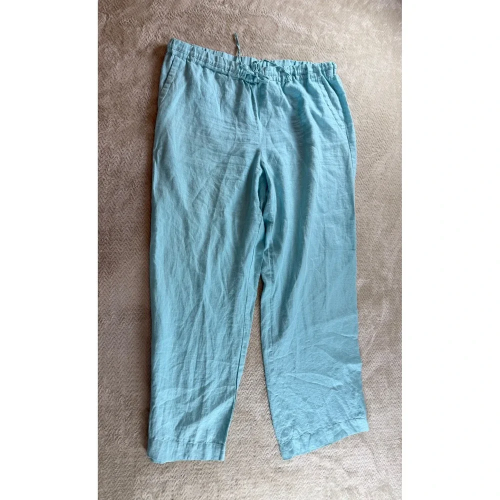Charter Club Luxury Linen Light Blue Drawstring Straight Leg Pants Womens 16‎